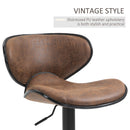 Bar Stool Set of 2 Faux Leather Adjustable Height Armless Chairs with Swivel Seat, Brown Vintage