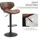 Bar Stool Set of 2 Faux Leather Adjustable Height Armless Chairs with Swivel Seat, Brown Vintage