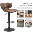 Bar Stool Set of 2 Faux Leather Adjustable Height Armless Chairs with Swivel Seat, Brown Vintage