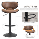Bar Stool Set of 2 Faux Leather Adjustable Height Armless Chairs with Swivel Seat, Brown Vintage