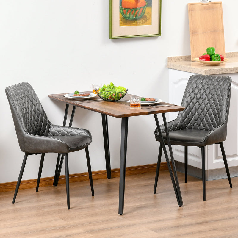 Retro Dining Chair Set of 2, PU Leather Upholstered Side Chairs for Kitchen Living Room with Metal Legs, Grey Legs