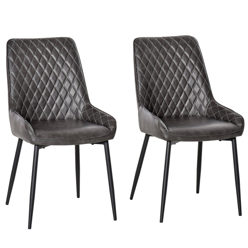 Retro Dining Chair Set of 2, PU Leather Upholstered Side Chairs for Kitchen Living Room with Metal Legs, Grey Legs