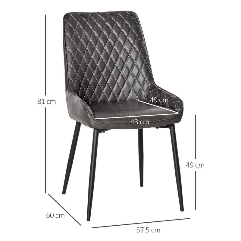 Retro Dining Chair Set of 2, PU Leather Upholstered Side Chairs for Kitchen Living Room with Metal Legs, Grey Legs