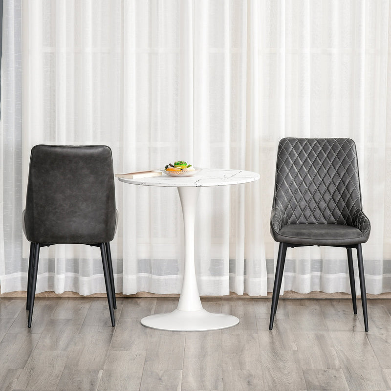 Retro Dining Chair Set of 2, PU Leather Upholstered Side Chairs for Kitchen Living Room with Metal Legs, Grey Legs