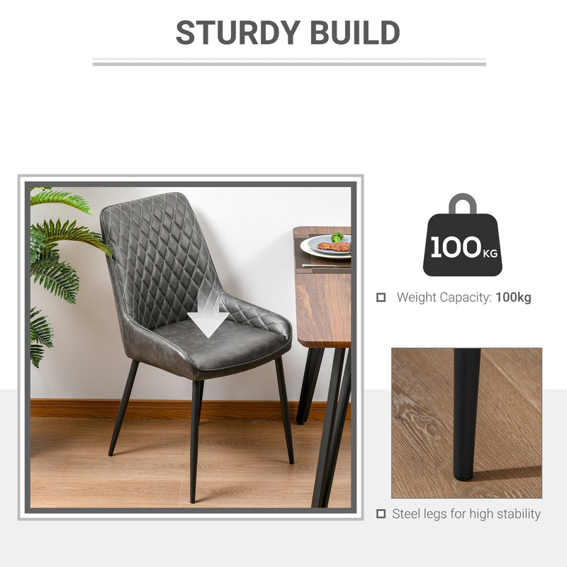 Retro Dining Chair Set of 2, PU Leather Upholstered Side Chairs for Kitchen Living Room with Metal Legs, Grey Legs