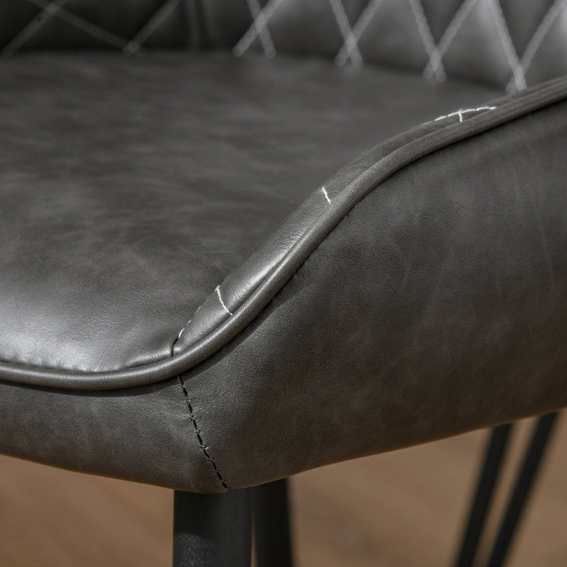 Retro Dining Chair Set of 2, PU Leather Upholstered Side Chairs for Kitchen Living Room with Metal Legs, Grey Legs
