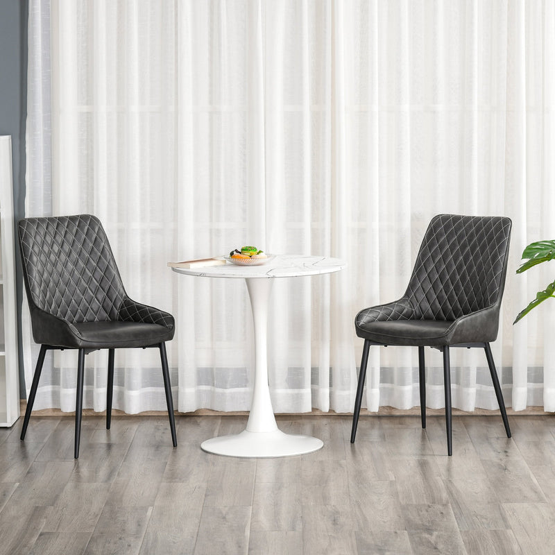 Retro Dining Chair Set of 2, PU Leather Upholstered Side Chairs for Kitchen Living Room with Metal Legs, Grey Legs