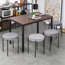 Backless Stackable Dining Stools Velvet-Touch Fabric Upholstered Round Chair with Steel Legs, Set of 4, Grey 4
