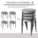 Backless Stackable Dining Stools Velvet-Touch Fabric Upholstered Round Chair with Steel Legs, Set of 4, Grey 4