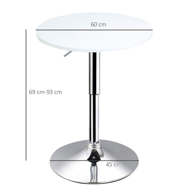 60cm Adjustable Height Round Bar Table with Swivel Top Metal Frame - White