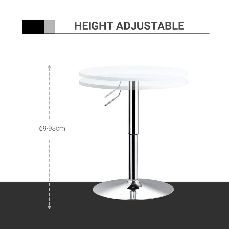 60cm Adjustable Height Round Bar Table with Swivel Top Metal Frame - White