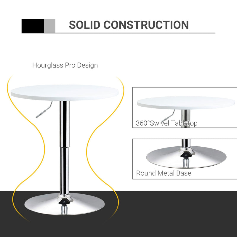 60cm Adjustable Height Round Bar Table with Swivel Top Metal Frame - White