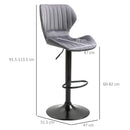 HOMCOM Bar Stool Set of 2 Velvet-Touch Fabric Adjustable Height Swivel Counter Chairs with Footrest, Grey