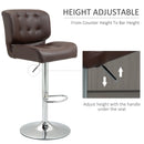 Bar stools Set of 2 Adjustable Height Swivel Bar Chairs with Footrest for Kitchen, Counter, Home Bar - Brown