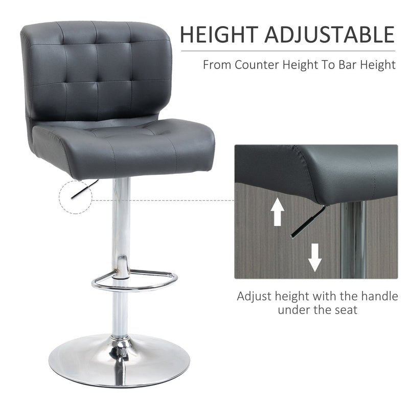 Bar stools Set of 2 Adjustable Height Swivel Bar Chairs with Footrest for Kitchen, Counter, Home Bar, Grey Modern
