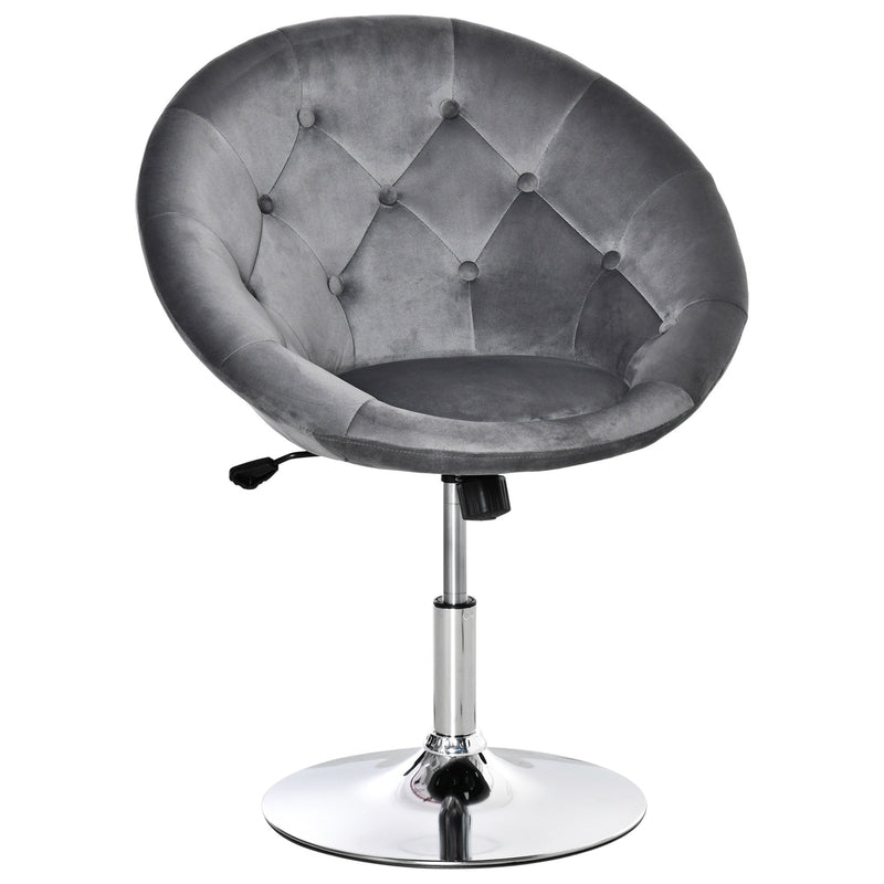 Modern Dining Height Bar Stool Velvet-Touch Tufted Fabric Adjustable Height Armless Tub Chair with Swivel Seat, Grey wivel