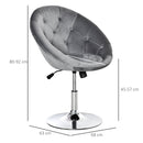 Modern Dining Height Bar Stool Velvet-Touch Tufted Fabric Adjustable Height Armless Tub Chair with Swivel Seat, Grey wivel