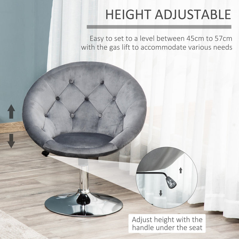 Modern Dining Height Bar Stool Velvet-Touch Tufted Fabric Adjustable Height Armless Tub Chair with Swivel Seat, Grey wivel