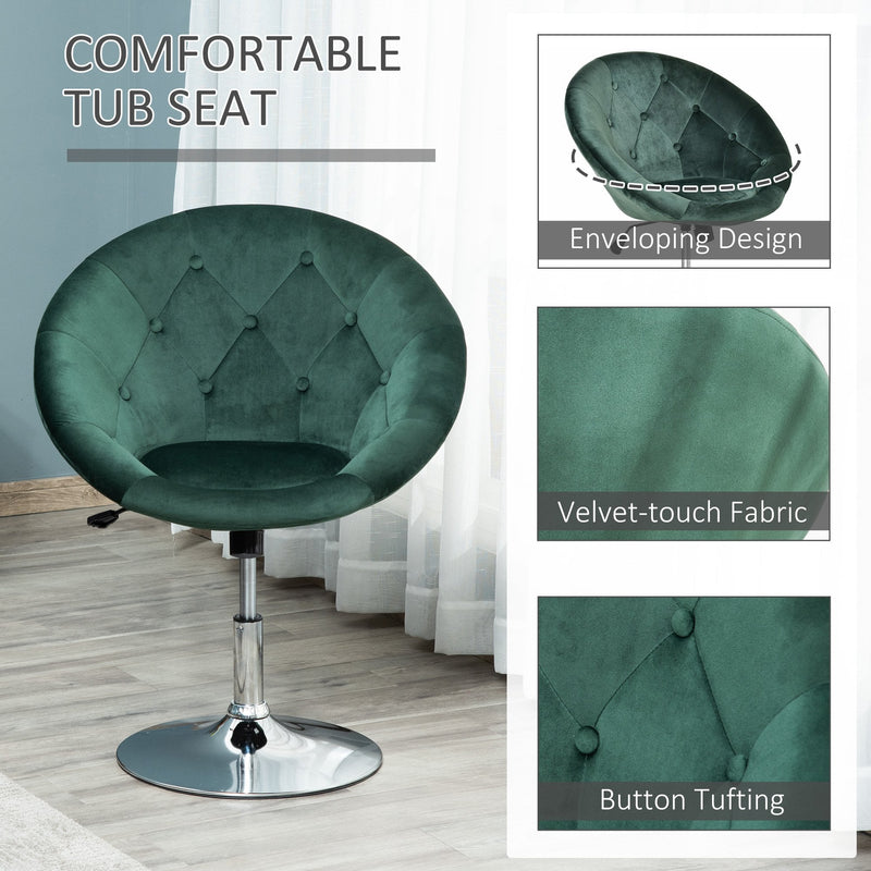 Modern Dining Height Bar Stool Velvet-Touch Tufted Fabric Adjustable Height Armless Tub Chair with Swivel Seat, Green wivel