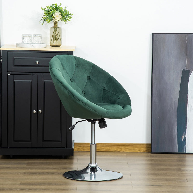 Modern Dining Height Bar Stool Velvet-Touch Tufted Fabric Adjustable Height Armless Tub Chair with Swivel Seat, Green wivel