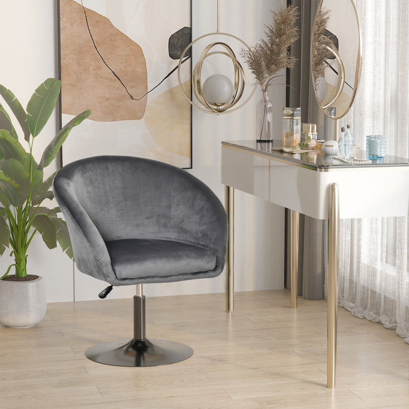 Swivel Bar Stool Fabric Dining Chair Dressing Stool With Tub Seat, Back, Adjustable Height, Grey Seat