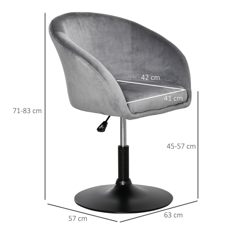Swivel Bar Stool Fabric Dining Chair Dressing Stool with Tub Seat, Back, Adjustable Height, Grey Seat