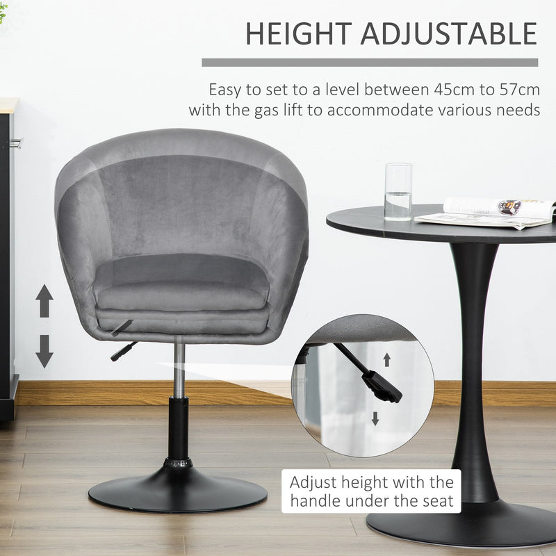 Swivel Bar Stool Fabric Dining Chair Dressing Stool With Tub Seat, Back, Adjustable Height, Grey Seat