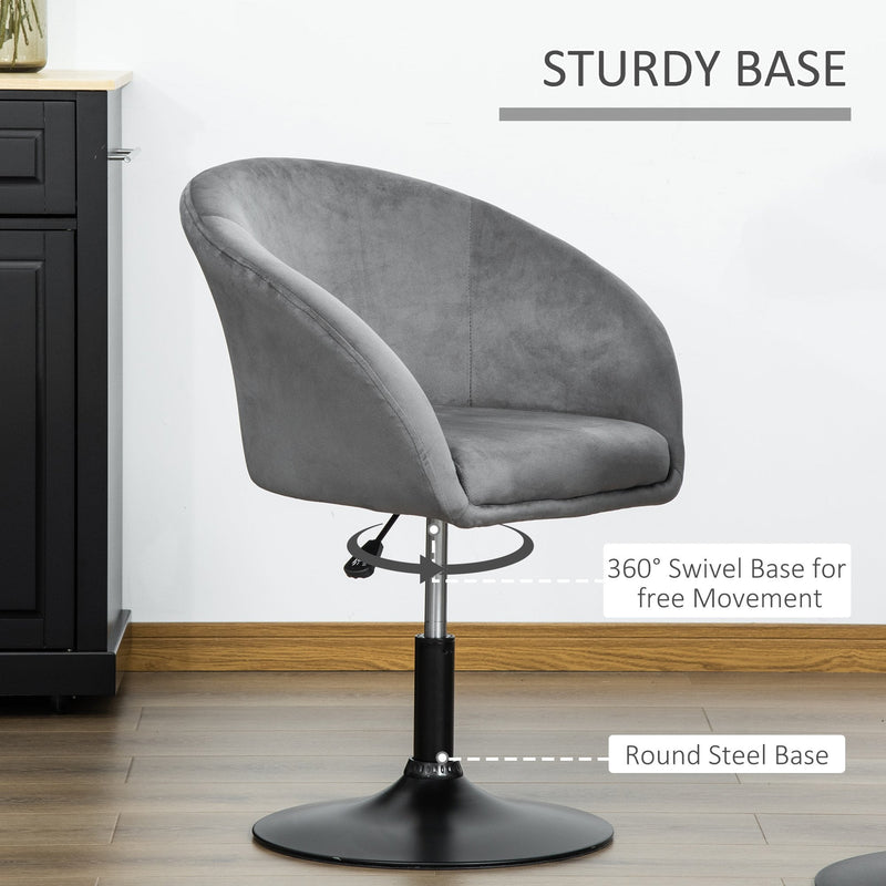 Swivel Bar Stool Fabric Dining Chair Dressing Stool With Tub Seat, Back, Adjustable Height, Grey Seat