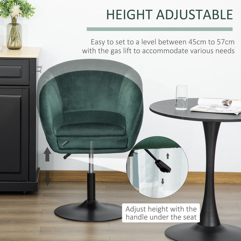 Swivel Bar Stool Fabric Dining Chair Dressing Stool with Tub Seat, Back, Adjustable Height, Green Seat