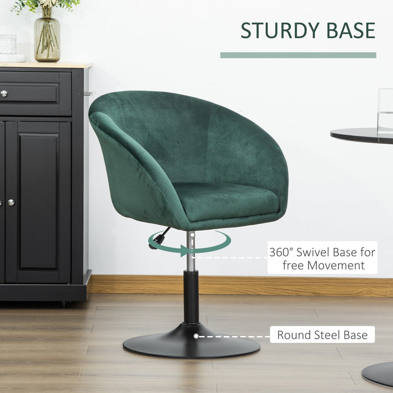 Swivel Bar Stool Fabric Dining Chair Dressing Stool with Tub Seat, Back, Adjustable Height, Green Seat