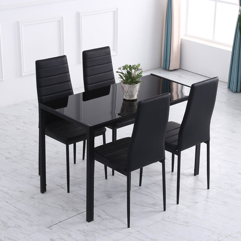 Modern Rectangular Dining Table for 4 People with Tempered Glass Top & Metal Legs for Dining Room, Living Room (Chairs Not Included) , Black