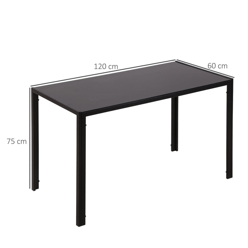 Modern Rectangular Dining Table for 4 People with Tempered Glass Top & Metal Legs for Dining Room, Living Room (Chairs Not Included) , Black