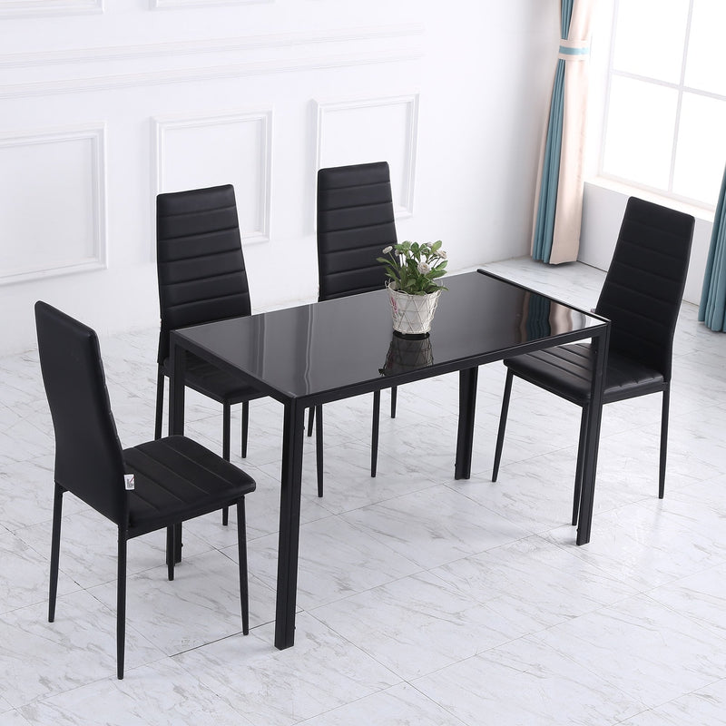 Modern Rectangular Dining Table for 4 People with Tempered Glass Top & Metal Legs for Dining Room, Living Room (Chairs Not Included) , Black