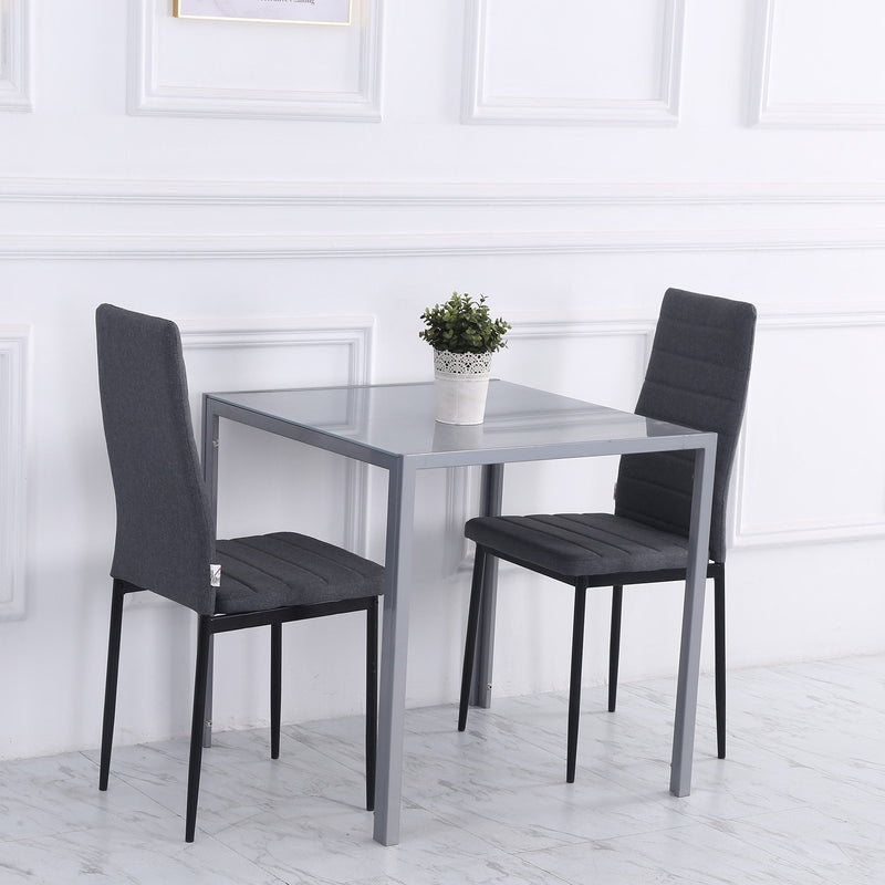 Modern Square Dining Table, Seats 4, with Glass Top & Metal Legs for Dining Room, Living Room, Grey Tempered