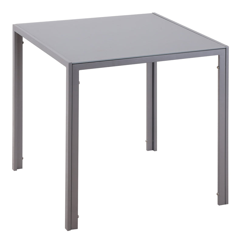 Modern Square Dining Table, Seats 4, with Glass Top & Metal Legs for Dining Room, Living Room, Grey Tempered