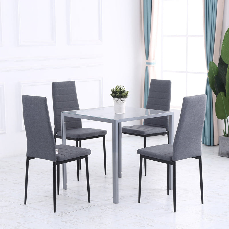 Modern Square Dining Table, Seats 4, with Glass Top & Metal Legs for Dining Room, Living Room, Grey Tempered