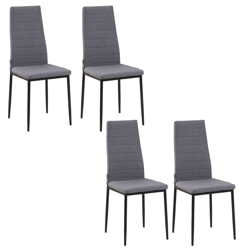 High Back Dining Chairs Modern Upholstered Linen-Touch Fabric Accent Chairs with Metal Legs for Kitchen, Set of 4, Grey Legs