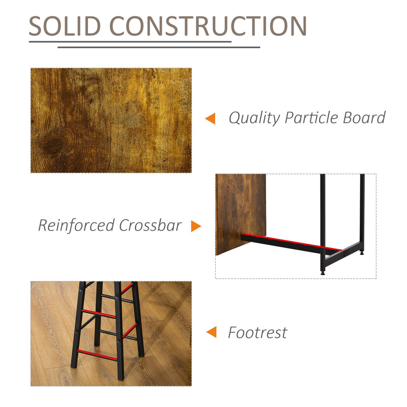 3 Piece Industrial Style Bar Table Set, Table and 2 Stools with Storage Shelf for Kitchen, Living Room, Coffe Shop - Rustic Brown