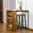 3 Piece Industrial Style Bar Table Set, Table and 2 Stools with Storage Shelf for Kitchen, Living Room, Coffe Shop - Rustic Brown