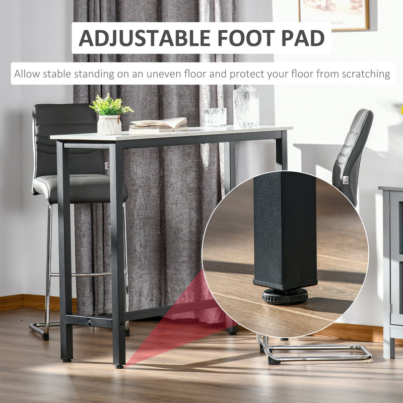 Bar Table Breakfast Dining Table Coffee Table with Adjustable Footpads, for Home Bar, Kitchen, Dining Room, Living Room, 120x40x100cm, White & Black Footpads