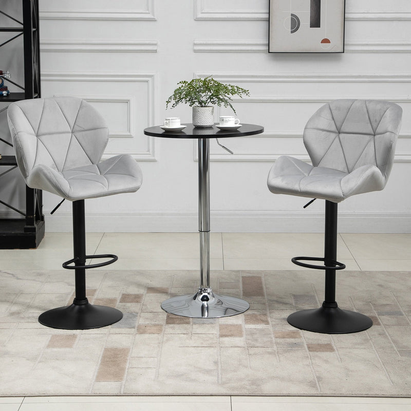 Bar Stool Set of 2 Fabric Adjustable Height Armless Upholstered Counter Chairs with Swivel Seat, Light Grey