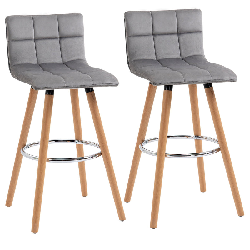 Bar stool Set of 2 Armless Upholstered Counter Height Bar Chairs with Wood Legs & Footrest, Grey