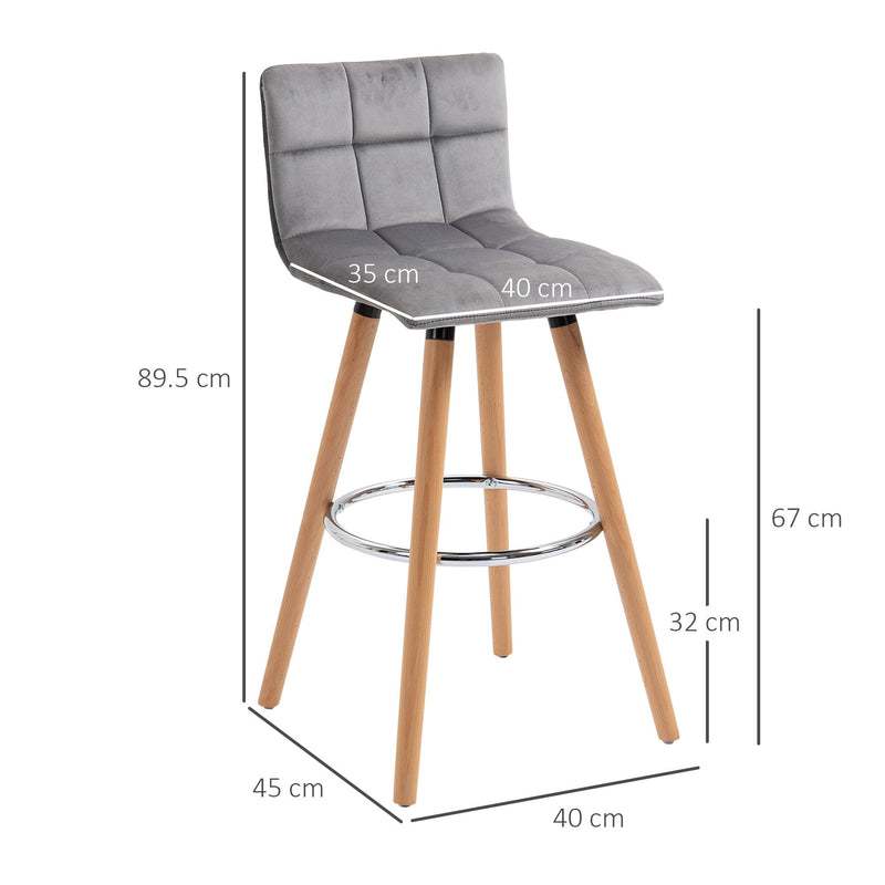 Bar stool Set of 2 Armless Upholstered Counter Height Bar Chairs with Wood Legs & Footrest, Grey