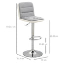 Bar stool Set of 2 Armless Adjustable Height Upholstered Bar Chair with Swivel Seat - Light Grey