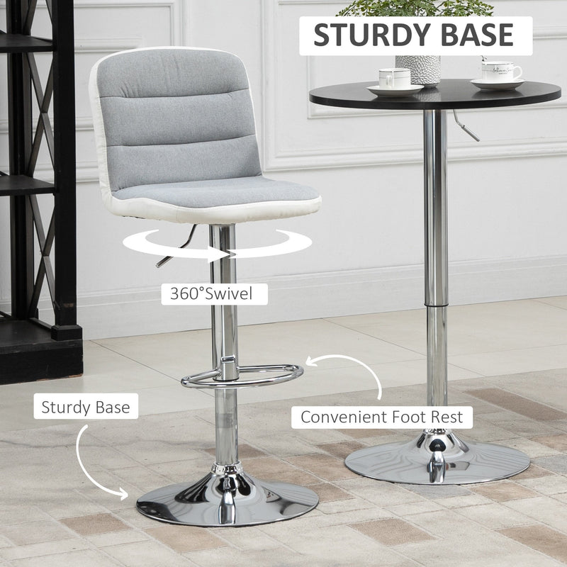 Bar stool Set of 2 Armless Adjustable Height Upholstered Bar Chair with Swivel Seat - Light Grey