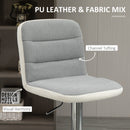 Bar stool Set of 2 Armless Adjustable Height Upholstered Bar Chair with Swivel Seat - Light Grey