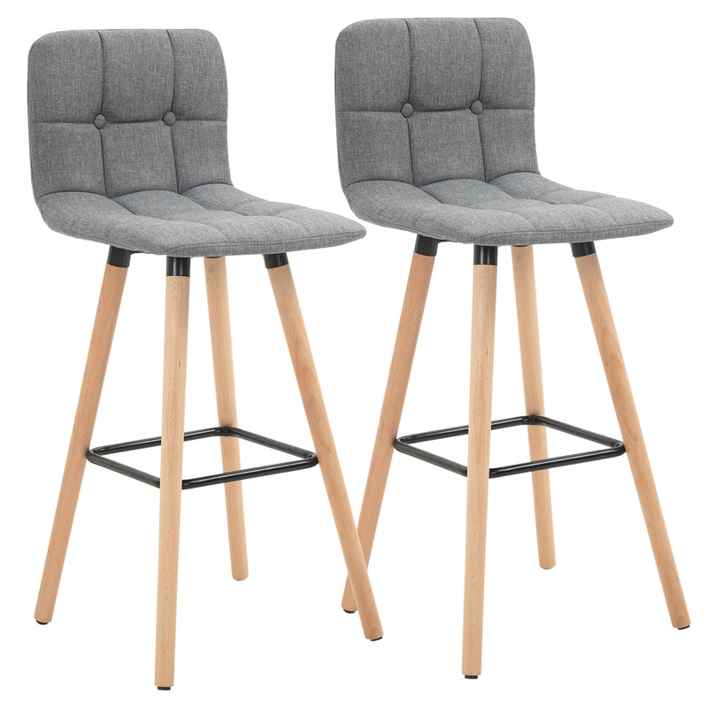 HOMCOM Bar stool Set of 2 Armless Button-Tufted Counter Height Bar Chairs with Wood Legs & Footrest, Grey
