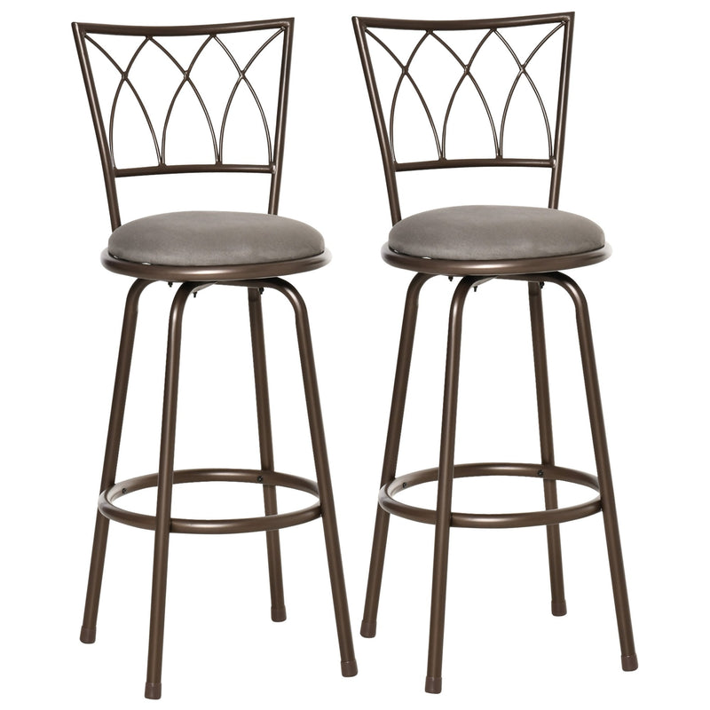 Set of 2 Bar Chairs Swivel Armless Upholstered Metal Frame Barstools with Backrest & Footrest, Bronze Footrest