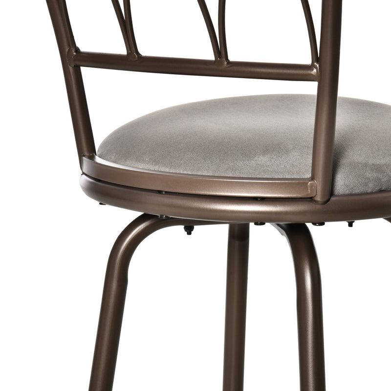 Set of 2 Bar Chairs Swivel Armless Upholstered Metal Frame Barstools with Backrest & Footrest, Bronze Footrest