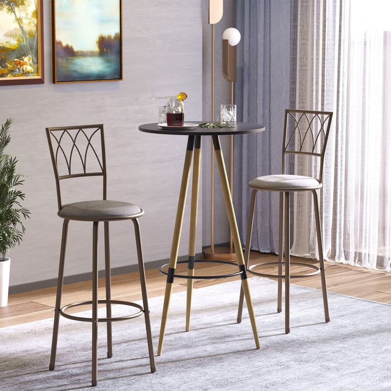 Set of 2 Bar Chairs Swivel Armless Upholstered Metal Frame Barstools with Backrest & Footrest, Bronze Footrest